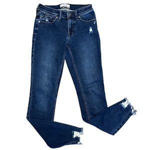 We The Free Crvy cropped ankle skinny jeans distressed raw hem dark wash…